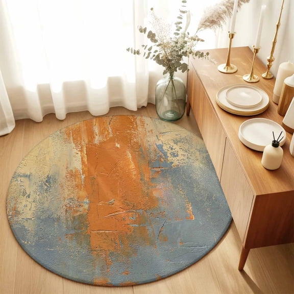 Orange Gray Abstract Graffiti Round Area Rug 3ft,Living Room Rug Non-Slip Washable Circle Rugs Pad,Modern Street Art Soft Floor Carpet for Bedroom Dining Room