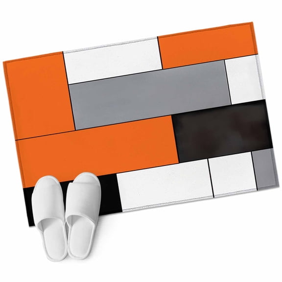 Orange Gray Area Rug 2x3ft Abstract Color Block Non-Slip Washable Square Rugs Soft Felt Indoor Floor Mat for Bedroom Kitchen Living Room Bathroom