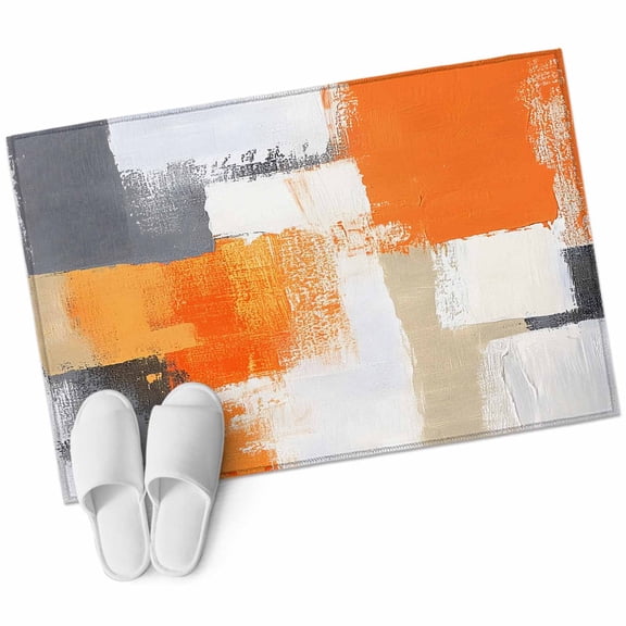 Orange Gray Area Rug 2x3ft Color Block Graffiti Art Mottled Texture Modern Non-Slip Washable Square Rugs Soft Felt Indoor Floor Mat for Bedroom Kitchen Living Room Bathroom