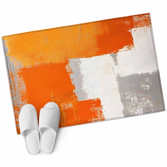 Orange Gray Area Rug 2x3ft Graffiti Art Geometric Mottled Texture Modern Non-Slip Washable Square Rugs Soft Felt Indoor Floor Mat for Bedroom Kitchen Living Room Bathroom