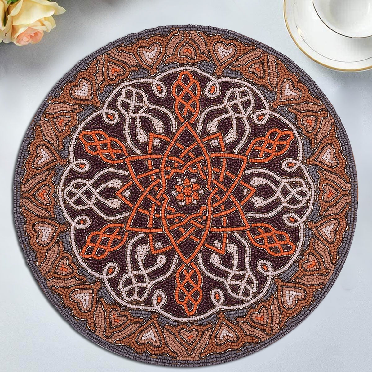 Orange Gray Beaded Placemats Set of 2 for Dining Coffee Table Scratch