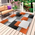 thumbnail image 1 of Orange Gray Black Outdoor Rug 4x6 Ft, Non Slip Washable Area Rug, Modern Abstract Geometric Plaid Patio Rugs Carpet Runner, Large Floor Mat for Indoor/Outdoor Deck Porch Camping, 1 of 8