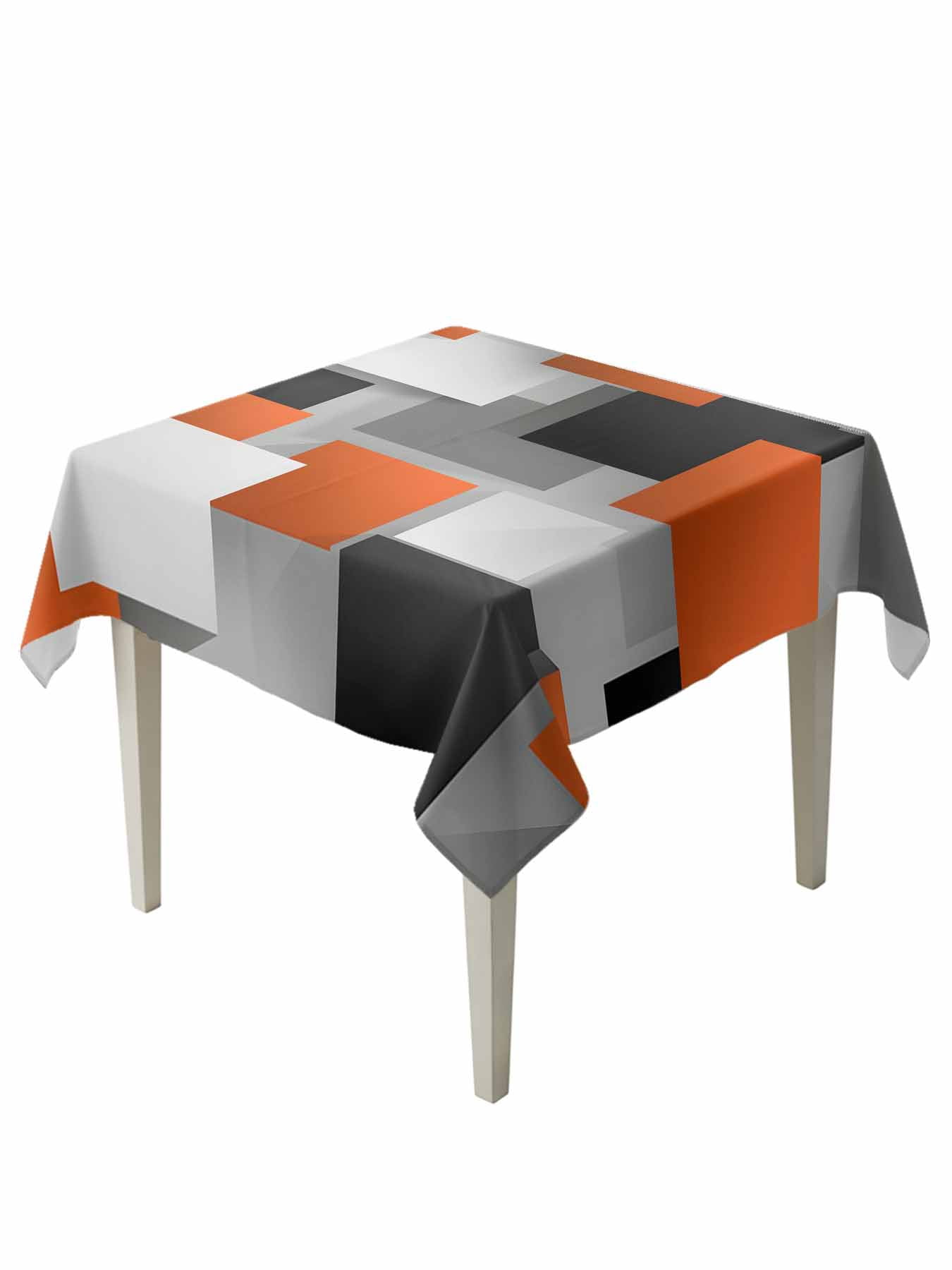 Orange Gray Black Table Cloth, Modern Abstract Geometric Plaid Waterproof Tablecloth for Square Tables, Reusable Washable Fabric Table Cover for Restaurant Kitchen Dining Tables 60"x60"