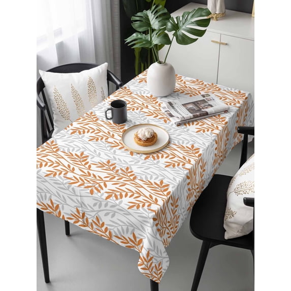 Orange Gray Botanical Tablecloth Rectangle Table Cloths 54x108, Waterproof Tablecloth Outdoor Table Cloth, Pastoral Spring Summer Leaf Aesthetics Washable Table Cover for Kitchen Dinning Party
