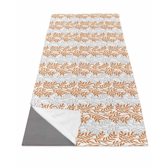 Orange Gray Botanical Yoga Towel for Hot Yoga Non Slip, Pastoral Spring Summer Leaf Aesthetics Yoga Mat Towel Absorbent Yoga Sweat Towels Microfiber Hot Yoga Blanket for Bikram Pilates 26"x70"