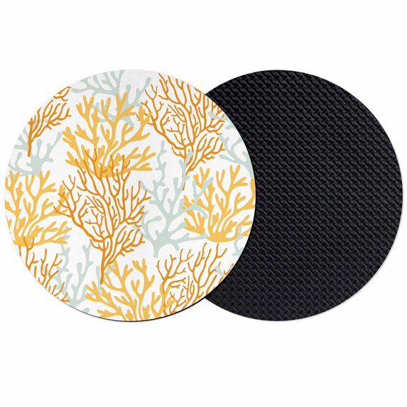Orange Gray Coral Coastal Coasters Set of 2, Summer Beach Seaside Nautical Absorbent Coasters for Drinks, Coaster for Bar Office Dining Coffee Table Accessories Decor, Non Slip Round Desk Coaster