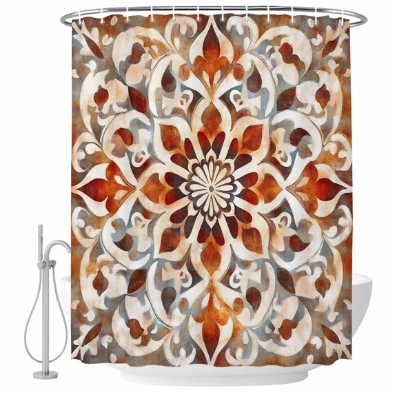 Orange Gray Flowers Fabric Shower Curtain Abstract Floral Washable Shower Curtains for Bathroom, Waterproof Bath Curtain with Hooks Home Decor 36x72in