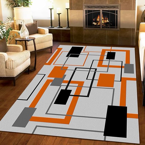 Orange Gray Geometry Area Rug, Modern Minimalism Art Printed Carpet, Home Decor Rugs Washable Non-slip Breathable Durable For Living Room Bedroom Study Dining Room Office 2 x 3ft