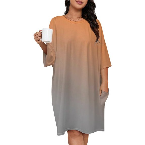 Orange Gray Gradient Sleepshirts For Sleeping Travels Loose Sleepdress Pajama Dress Soft Nightdress Sleepwear