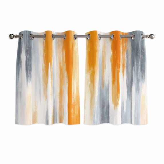 Orange Gray Kitchen Curtains Short 54 Inch Length, Retro Country Abstract Ombre Aesthetic Grommet Top Bedroom Living Room Curtains, Light Filtering Cafe Curtain Drapes 2 Panels Set 84''x54''