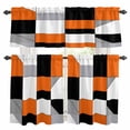 thumbnail image 1 of Orange Gray Kitchen Curtains Valances and Tiers Set of 3 Black Geometric Abstract Color Block Plaid Tier Curtains and Valance with Rod Pocket for Small Windows, 27.5"x36", 1 of 9