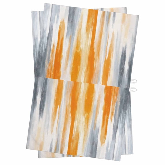Orange Gray Kitchen Towels Set of 2, Water Absorbent Dish Towel, Retro Country Abstract Ombre Aesthetic Decorative Hand Towels - Quick Drying Cloth for Cooking Baking, 18x28 Inch