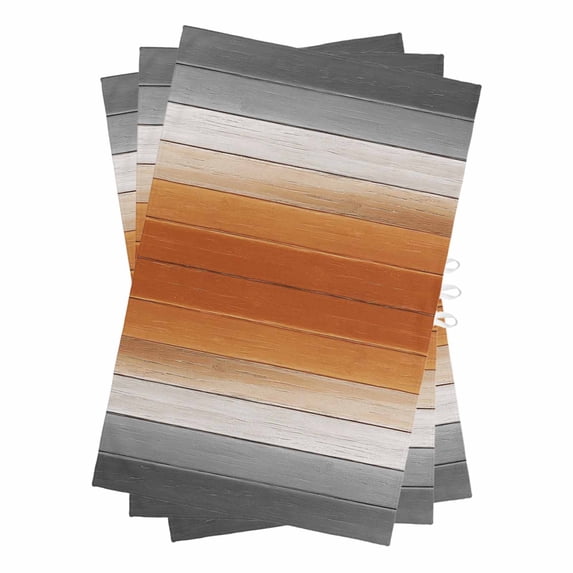 Orange Gray Kitchen Towels Set of 3, Water Absorbent Dish Towel, Farmhouse Retro Gradient Wooden Grain Decorative Hand Towels - Quick Drying Cloth for Cooking Baking, 18x28 Inch