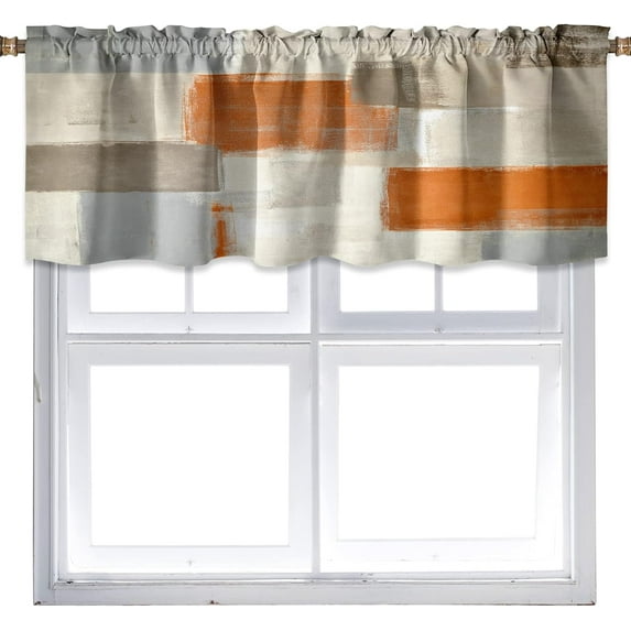 Orange Gray Kitchen Valances for Windows Half Kitchen Valance Curtains Modern Window Treatment Valances for Living Room Bedroom Bathroom Decor