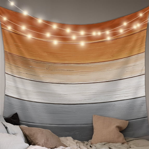 Orange Gray Large Tapestry for Bedroom Wall Hanging Tapestry, Farmhouse Retro Gradient Wooden Grain Ceiling Backdrop Tapestries Poster Blanket Wall Decor for Teens Room Living Room Dorm 100" x 59"