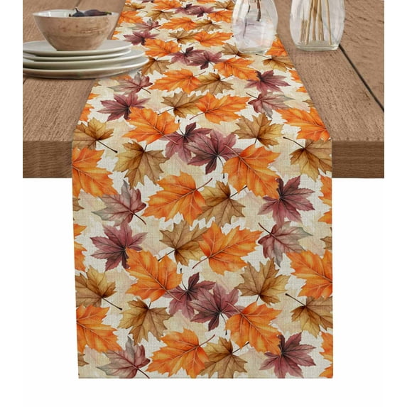 Orange Gray Maple Leaf Table Runner Retro Botanical Watercolor Tablerunners 13 x 36 Inch, Table Decorations Tabletop Scarf for Summer Gathering Holiday Farmhouse Kitchen Dining Decor