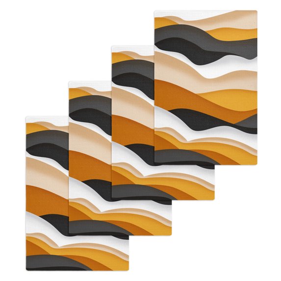 Orange Gray Ombre Kitchen Dish Towels for Drying Dishes Set of 4, Modern Geometric Moire Abstract Art Waffle Weave Microfiber Hand Tea Bathroom Towels Quick Dry & Absorbent Towel 15.7x23.6