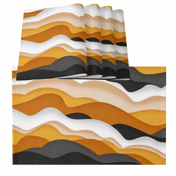 Orange Gray Ombre Modern Geometric Moire Abstract Art Burlap Kitchen Place Mats Waterproof Cloth Table Mats, Indoor Outdoor Placemats Easy Clean Dinner Decor