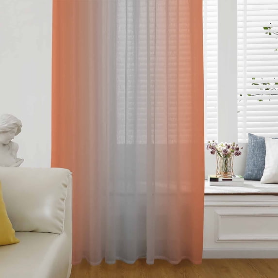 Orange Gray Ombre Sheer Curtains 45 Inch Length, Light Filtering Voile Curtain Panel, Modern Gradient Abstract Art Rod Pocket Drapes Window Treatments for Living Room Bedroom 52"x45"