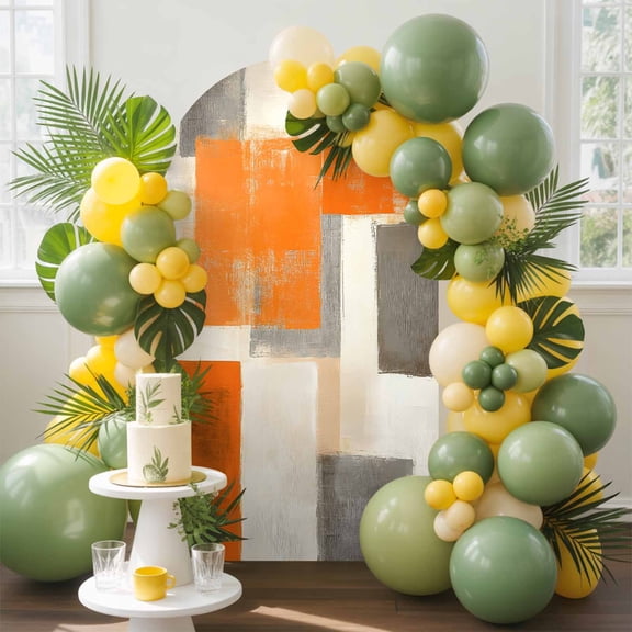 Orange Gray Paint Arch Backdrop Cover, 4FT, Abstract Mottled Oil Painting Texture Spandex Arch Covers Double-Sided Backdrop for Wedding Birthday Party Photo Background Decoration