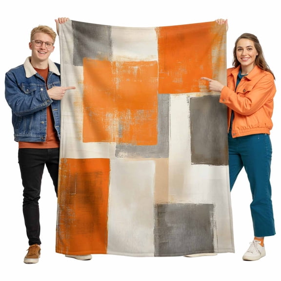 Orange Gray Paint Flannel Blanket for Bed,Travel and Camping, Abstract Mottled Oil Painting Texture Super Soft Cozy Blanket for All Seasons 30"x40"