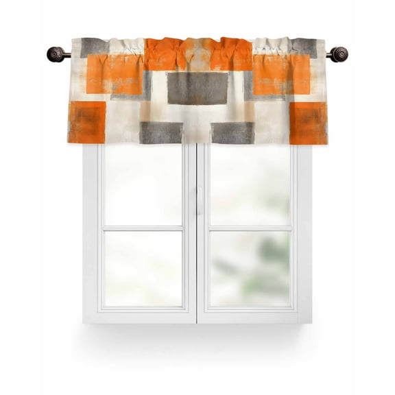 Orange Gray Paint Valances for Windows Abstract Mottled Oil Painting Texture Valance Rod Pocket Light Filtering Short Window Treatments Curtains for Kitchen Bathroom Living Room Bedroom, 42 x 12 Inch