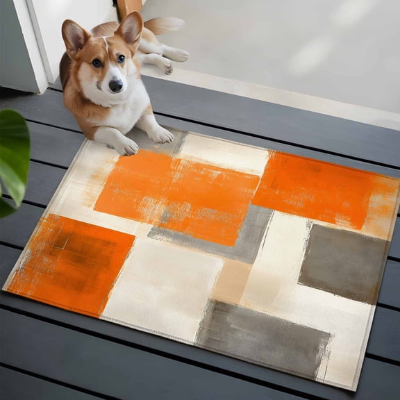 Orange Gray Paint Washable Area Rug 2x3 111 Abstract Mottled Oil Painting Texture Low-Profile Area Rugs with Non Slip Backing Indoor Floor Carpet for Entrance Living Room Bedroom Home Office