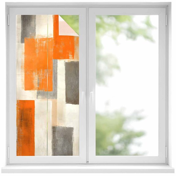Orange Gray Paint Window Privacy Film Abstract Mottled Oil Painting Texture Decorative Glass Window Film UV Blocking Static Cling Non-Adhesive Sticker Covering for Home Door 19.6 x 39.3 inches
