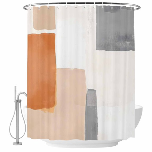 Orange Gray Painting Fabric Shower Curtain Abstract Art Washable Shower Curtains for Bathroom, Waterproof Bath Curtain with Hooks Home Decor 36x72in