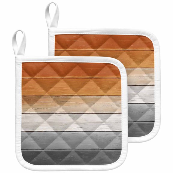 Orange Gray Pot Holders for Kitchen Heatproof Potholder, 2 Pack Farmhouse Retro Gradient Wooden Grain Hot Pads Multipurpose Oven Pads Cloth Potholders Trivet for Cooking and Baking