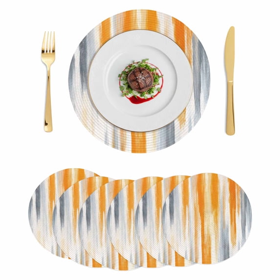 Orange Gray Round 15 Inch Placemats Set of 6, Retro Country Abstract Ombre Aesthetic HeatResistant Non Slip Place Mats for Dining Table, Wipeable Braided Kitchen Table Mats for Housewarming