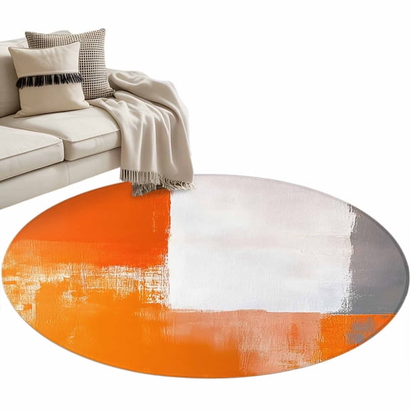 Orange Gray Round Area&nbsp;Rug 4ft Geometric Graffiti Art Mottled Texture Modern Non-Slip&nbsp;Washable Circle Rugs Soft Felt Indoor Floor Mat for Bedroom Kitchen Living Room Bathroom