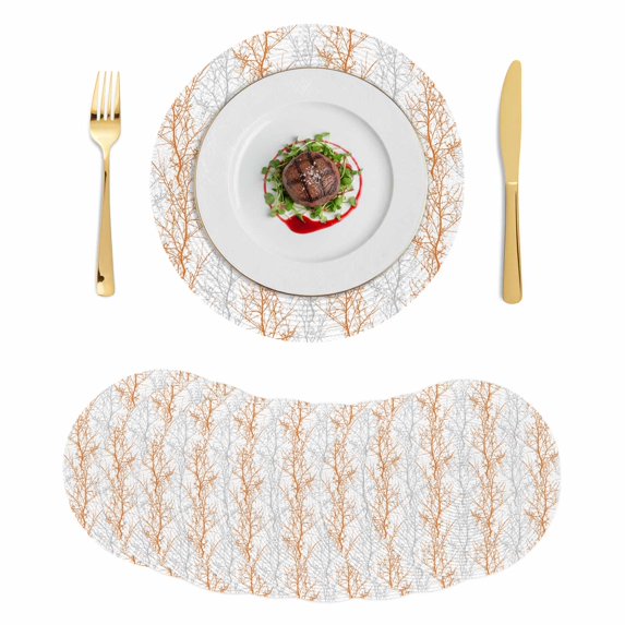 Orange Gray Round Placemats Set of 8, Braided Polypropylene Place Mats, Pastoral Botanical Branch Aesthetics Washable Table Mats for Kitchen Dinner Holiday Wedding Party Coffee Table Decoration 15"