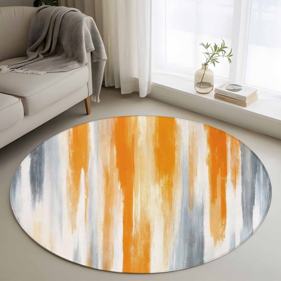 Orange Gray Round Rug 3ft Washable Circle Entryway Rugs Non Slip Retro Country Abstract Ombre Aesthetic Area Rug Indoor Floor Carpet for Bedroom Kitchen Living Room Home Office Dining Room Nursery