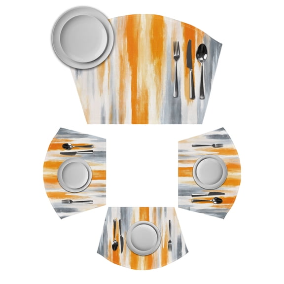 Orange Gray Round Table Placemats Set of 2 Wedge Placemats, Retro Country Abstract Ombre Aesthetic Place Mats for Dining Table Set Washable Mats Kitchen Decor for Indoor Outdoor Wipe Clean