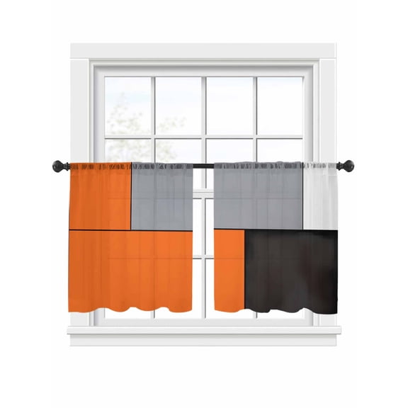 Orange Gray Sheer Curtains for Living Room Bedroom, Light-filtering Sheer Curtain, Abstract Color Block LigRod Pocket Voile Window Treatment Drapes, 52’’Wx54’’L, 2 Panels Set