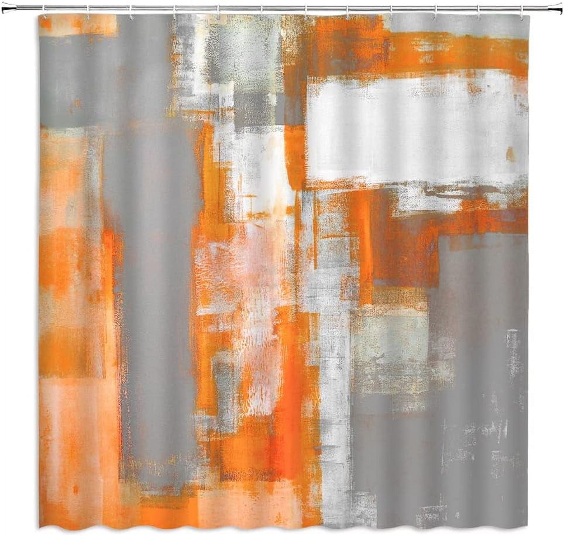 Orange Gray Shower Curtain Abstract Art Grunge Style Brushstrokes Oil Painting Ombre Design Colorful Art Modern Home Fabric Bathroom Decor Set Include Hooks,(36" Wx70 H)
