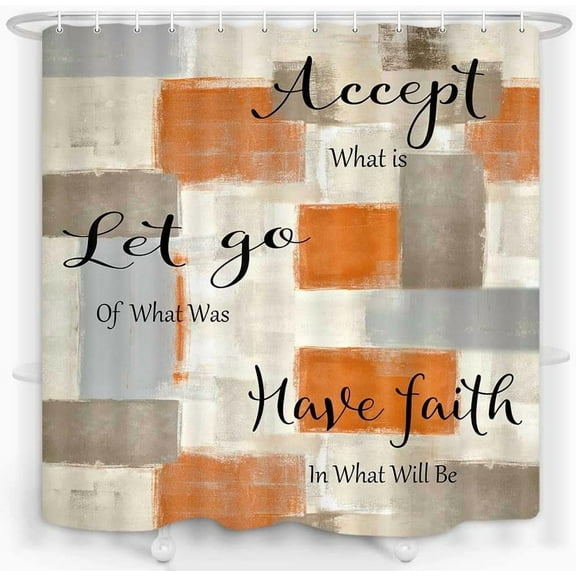 Orange Gray Shower Curtain, Modern Geometric Shower Curtain for Bathroom Decor, Minimalist Simple Aesthetic Grey Burnt Orange Painting Shower Curtain Set with 12Hooks, 72X72in