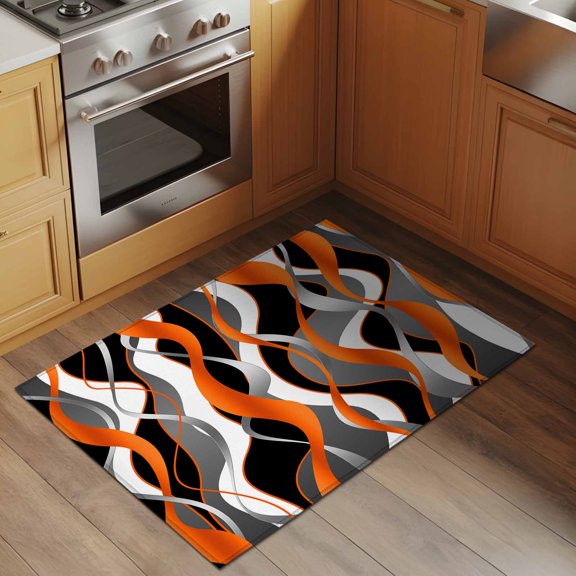 Orange Gray Stripes 2x3 Rug for Entryway Front Door Kitchen Sink Area, Abstract Art Modern Low Pile Washable Non Slip Rectangle Area Rug