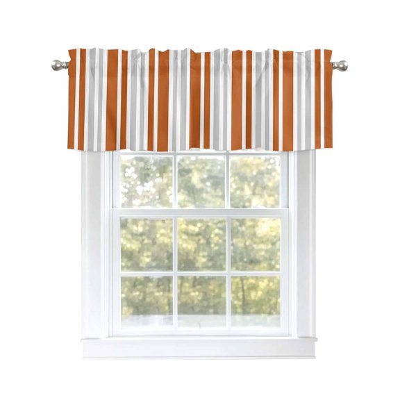 Orange Gray Stripes Curtain Valances for Windows, Geometric Window Valances, Window Treatment Rod Pocket Valance Curtains for Living Room/Kitchen/Bedroom/Bathroom, 54x18inch