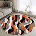 thumbnail image 1 of Orange Gray Stripes Round Living Room Rugs 4 ft, Abstract Art Modern Washable Area Rug with Non-Slip Sturdy Edge Binding Round Carpet for Entryway Kitchen Bedroom Bathroom, 1 of 9