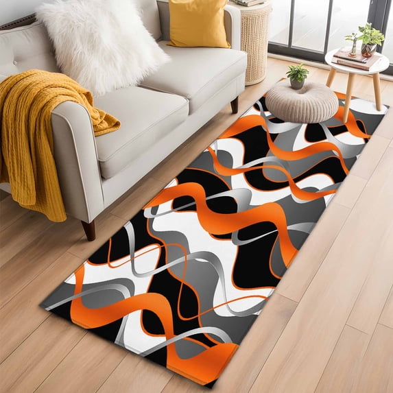 Orange Gray Stripes Washable Runner Rugs 2'x6', Abstract Art Modern Low Pile Throw Entryway Rug Non-Slip Sturdy Edge Binding Carpet for Indoor Bedside Entrance Bedside