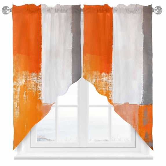 Orange Gray Swag Curtain Valance for Windows, Geometric Graffiti Art Mottled Texture Modern Window Treatments Short Swag Topper for Kitchen Windows Bathroom Bedroom, 36"x63"