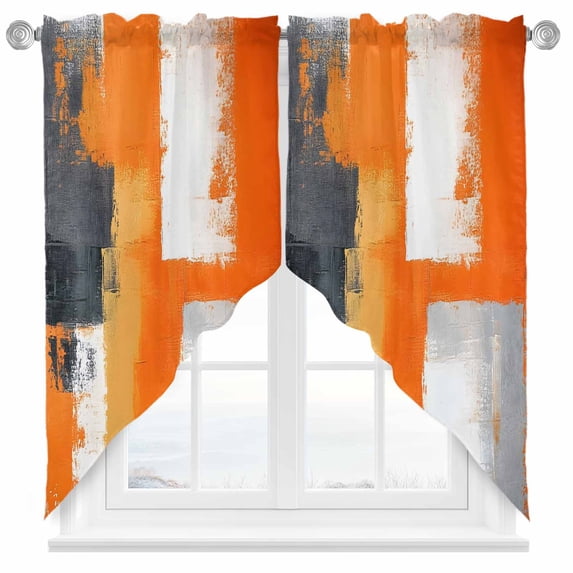 Orange Gray Swag Curtain Valance for Windows, Geometric Graffiti Color Block Abstract Oil Paint Window Treatments Short Swag Topper for Kitchen Windows Bathroom Bedroom, 36"x63"