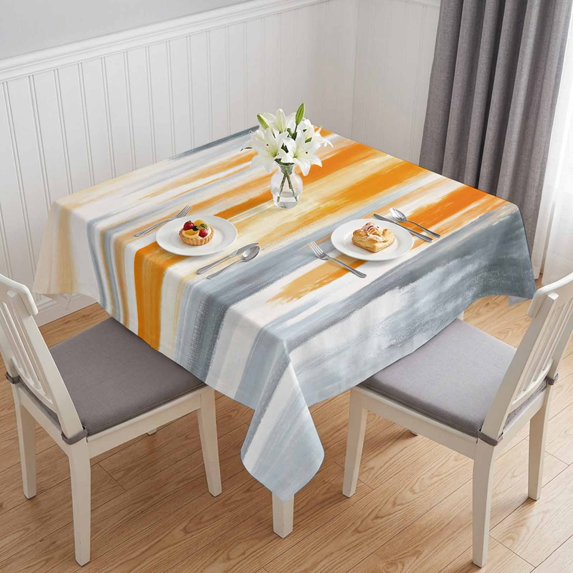 Orange Gray Table Cloth Waterproof Tablecloths, Retro Country Abstract Ombre Aesthetic Tablecloth Dining Table Cover for Kitchen Party Tabletop Outdoor, Square Tablecloth 54x54 Inch