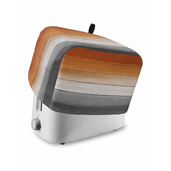 Orange Gray Toaster Cover 4 Slice, Large Kitchen Appliance Covers, Farmhouse Retro Gradient Wooden Grain Toaster Oven Cover with Loop, Bread Machine Cover Polyester Dust Cover Protection