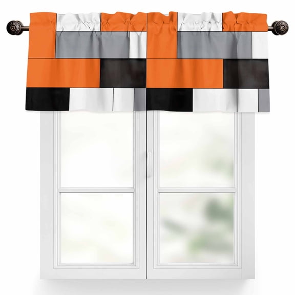 Orange Gray Valances for Windows, 42 x 12in, Abstract Color Block Geometric Modern Rod Pocket Kitchen Valance Curtain Light Filtering Window Treatments for Living Room Bedroom, 1 Panel