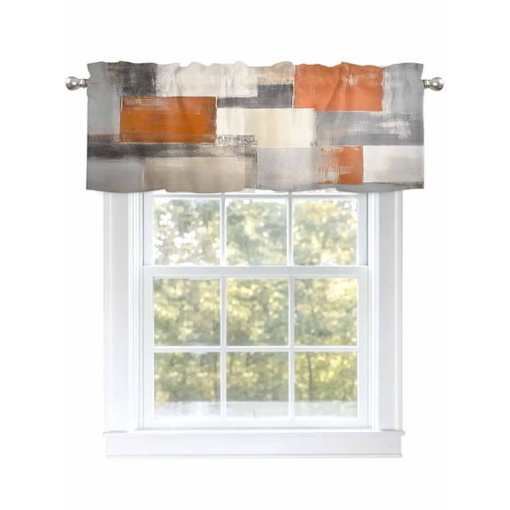 Orange Gray Valances for Windows, Rod Pocket Kitchen Valance Curtains - Soft & Washable Small Window Treatment for Living Room, Bathroom, Abstract Graffiti Texture , 42x12 Inch, 1 Panel
