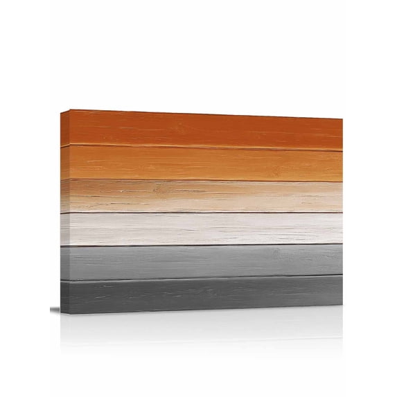 Orange Gray Wall Art for Living Room,Canvas Picture Wall Decor for Bathroom Bedroom,Farmhouse Retro Gradient Wooden Grain Painting Artwork for Office Kitchen Hallway Dining Room Home Decor 12"x16"