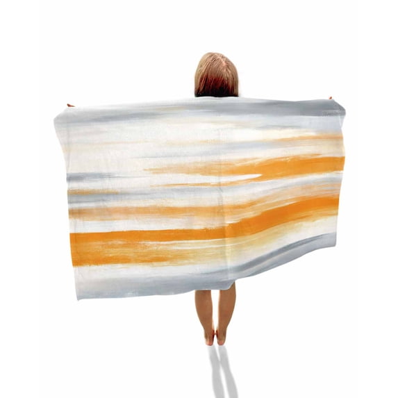 Orange Gray White Beach Towels Oversized Super Absorbent, Farmhouse Abstract Ombre Texture Lightweight Bath Towel Quick Dry Sets For Bathroom/Pool/Rv Camping/Beach Play/Gym Room/Picnic 31"x62"